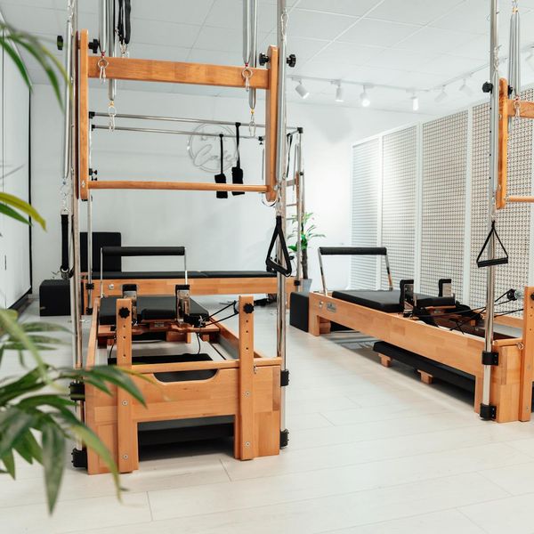 Minimalist interior of a modern fitness studio.